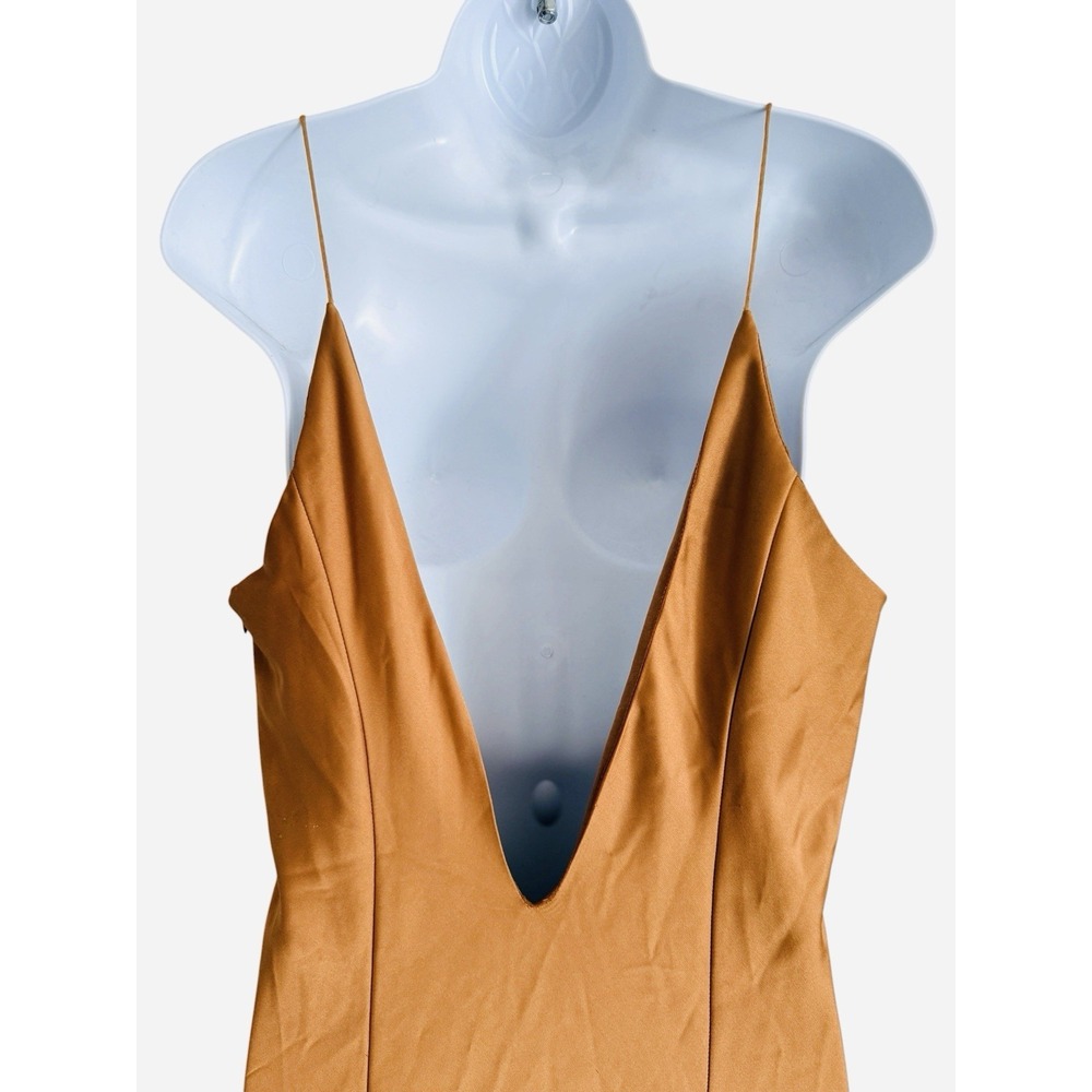 NWT Zara Satin Slip Maxi Dress M Bronze Copper Cami Deep V Back Hidden Zipper - Picture 5 of 9